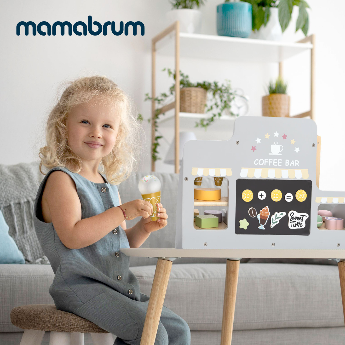 Suur puidust jäätisekohvik koos magnetlaua, kohvimasinaga ning jäätise- ja magustoidukomplektiga - üle 70 tüki!