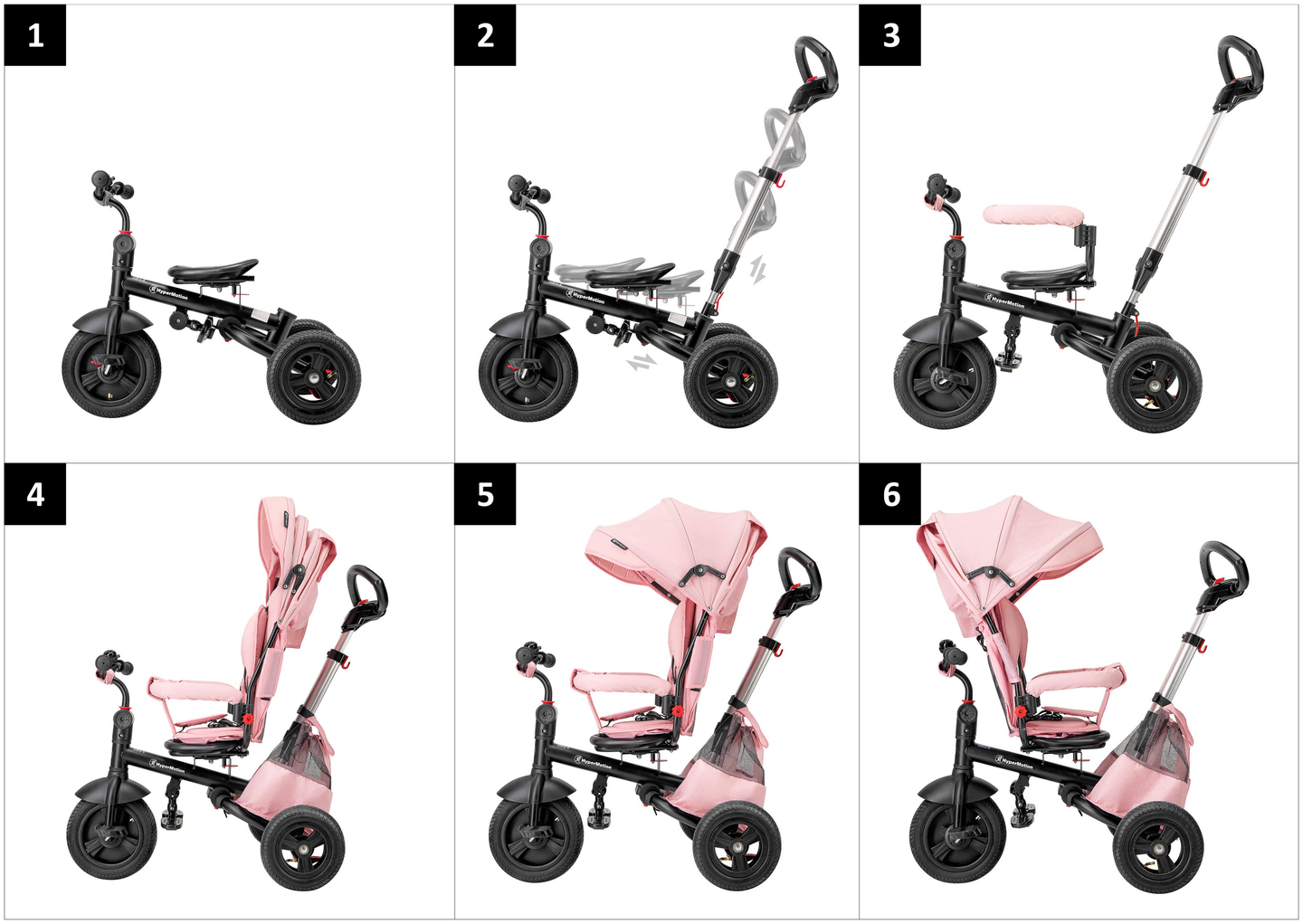 Tobi Velar kolmerattaline jalgratas + vihmafoolium - roosa