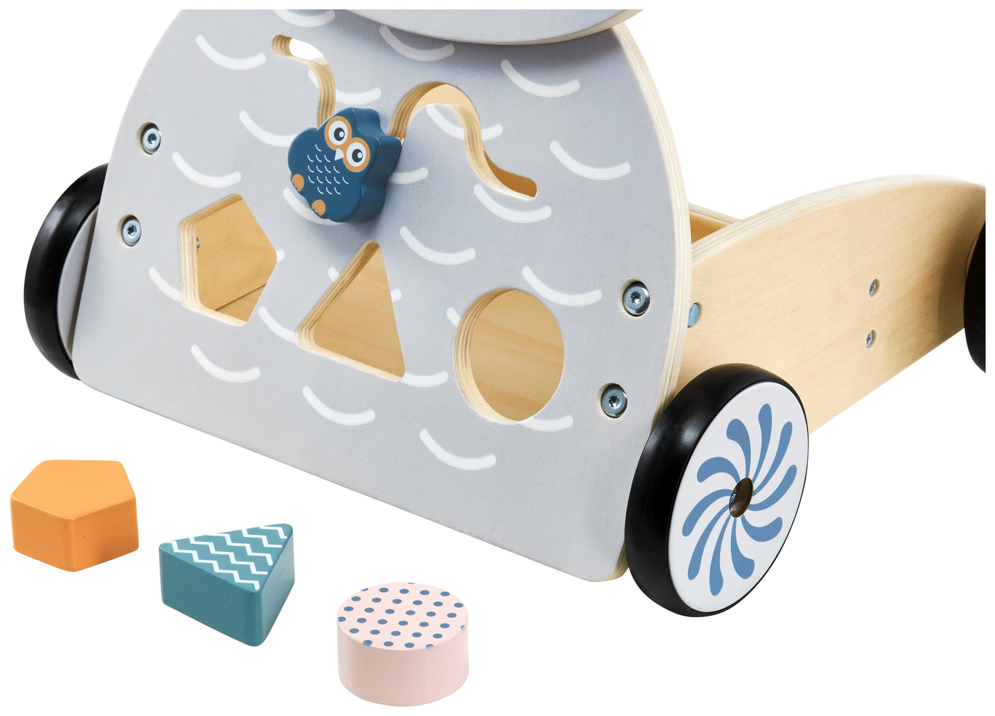 Puidust multifunktsionaalne jalutuskäru - tõuker - klotsidega lapsevanker - Owl