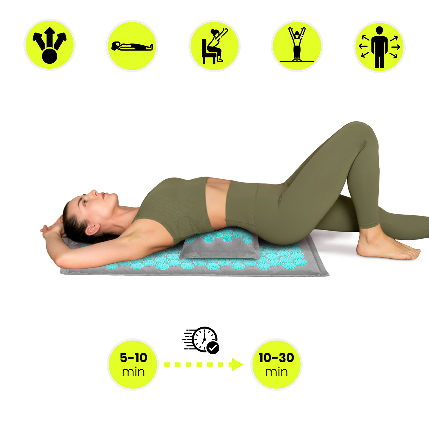 Öko-linane nõelravimatt kookoskiudude ja tatrapadjaga – 68 cm HyperMotion hall-münt