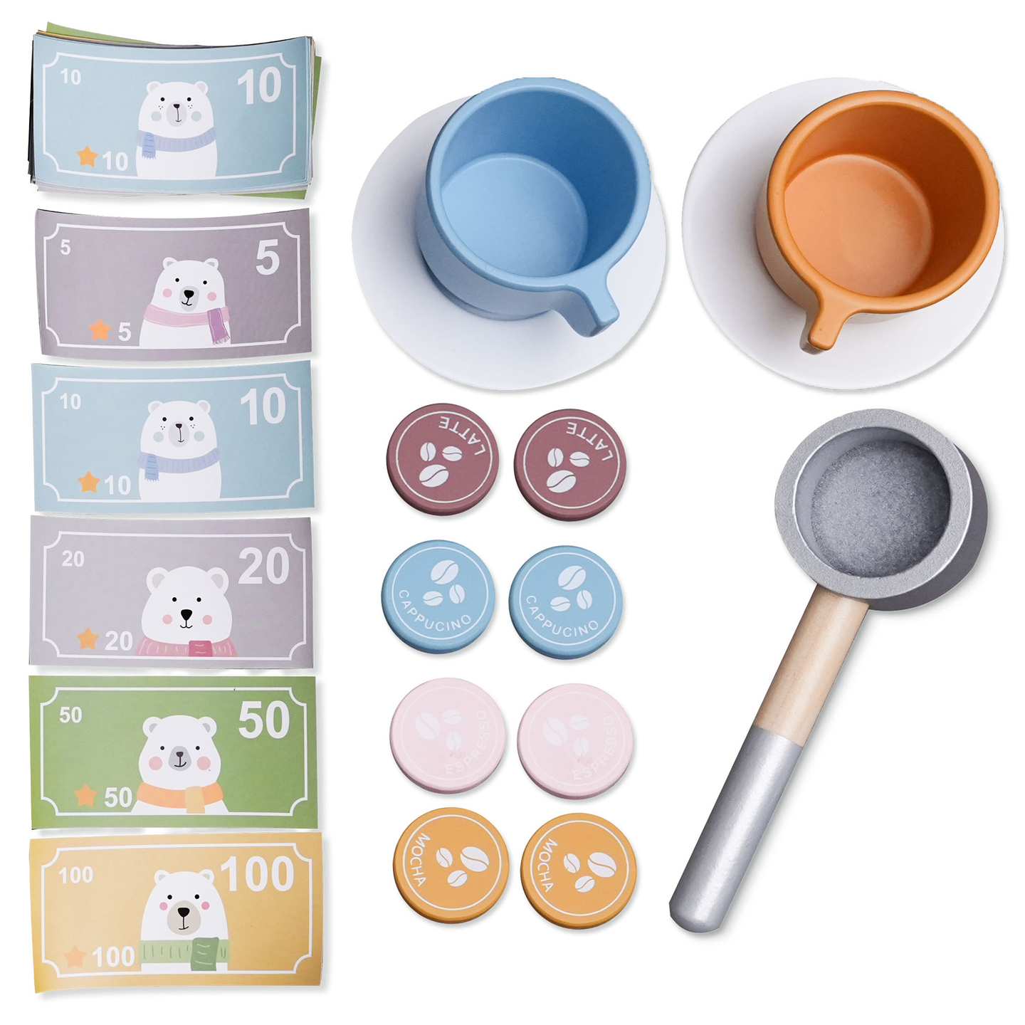 Suur puidust XXXL kauplus lastele koos kiirtoidubaariga - Nurgapood + kohvimasin + ahju + külmik - 106 ac.