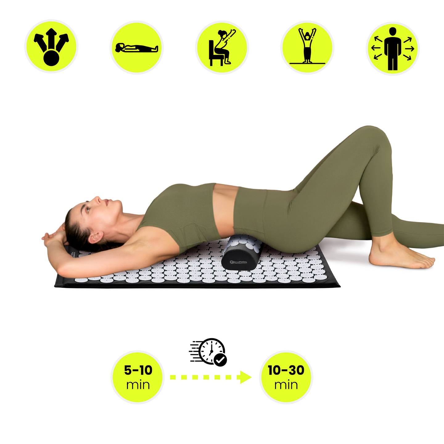 Akupressuurmatt padja ja kattega - 72 cm HyperMotion mustvalge