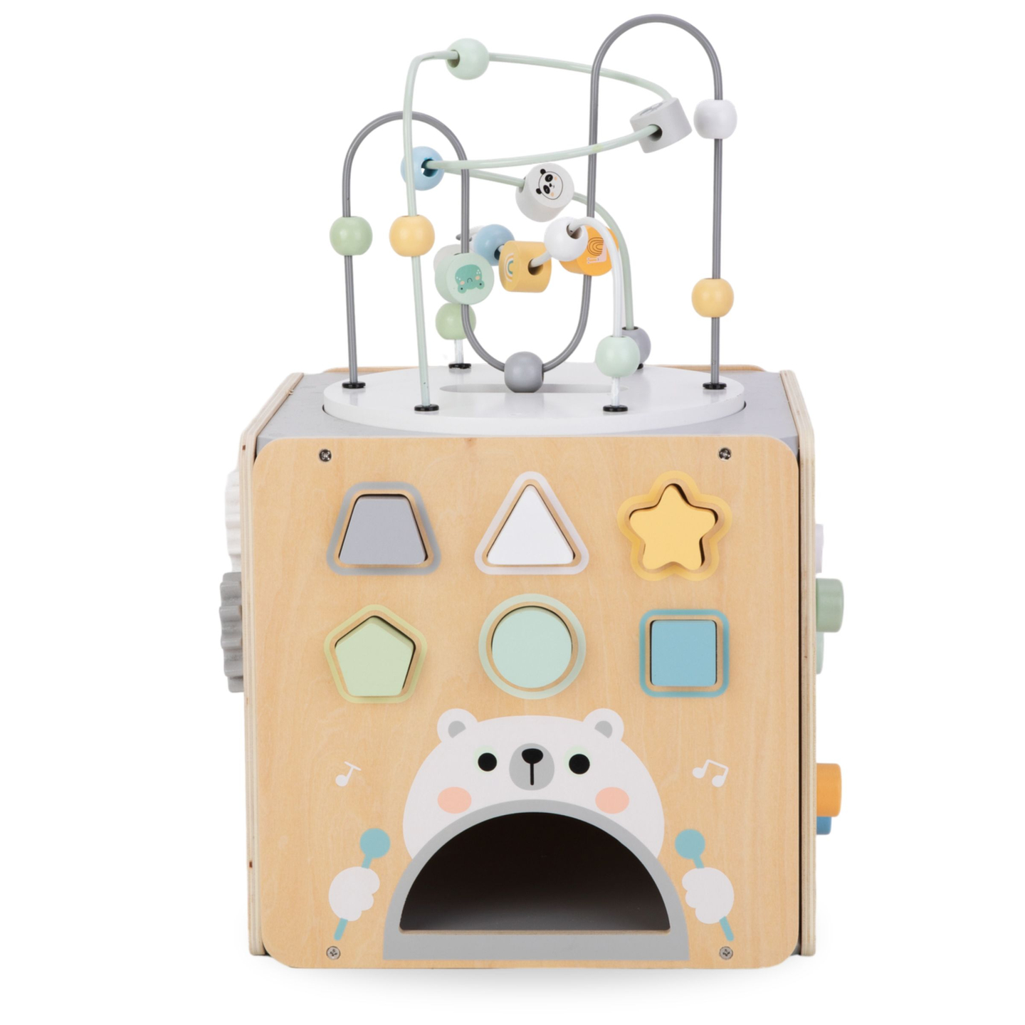 Suur puidust tegevuskuubik koos aasaga - Montessori