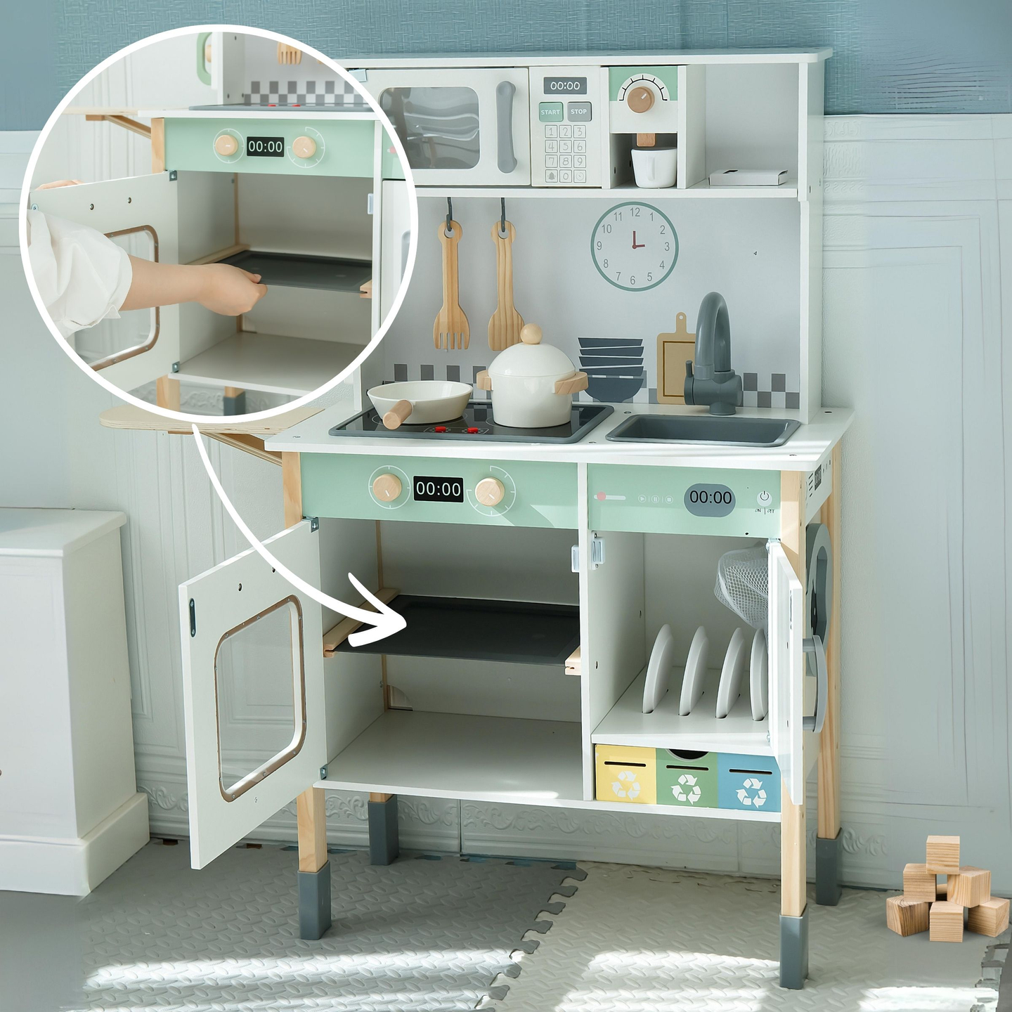 Interaktiivne köök koos pesumasina, nõudepesumasina ja kriiditahvliga