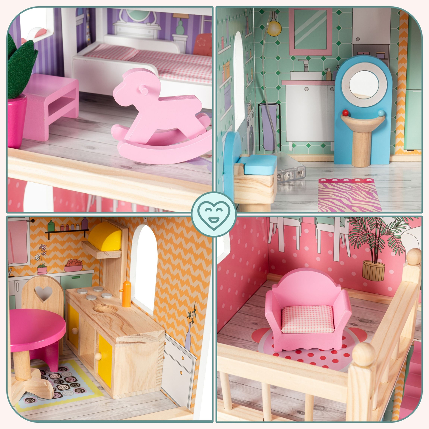 Suur puidust 3-korruseline nukumaja koos terrassi, mööblikomplekti ja LED-valgustusega!