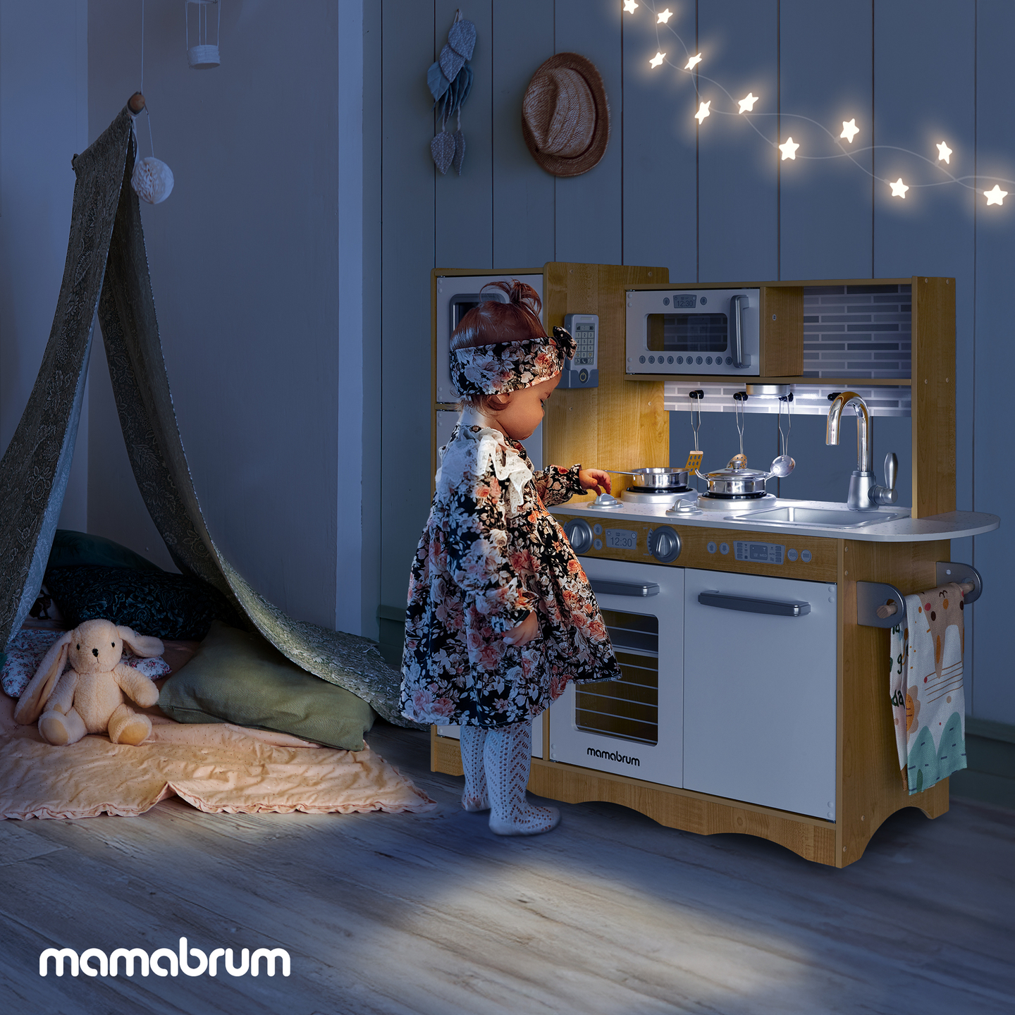 XXL puidust köök koos LED-valgustuse, esiplaadi ja tarvikutega