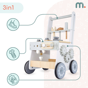 3-in-1 puust kõndija, tõukur + töökoda - 47 elementi
