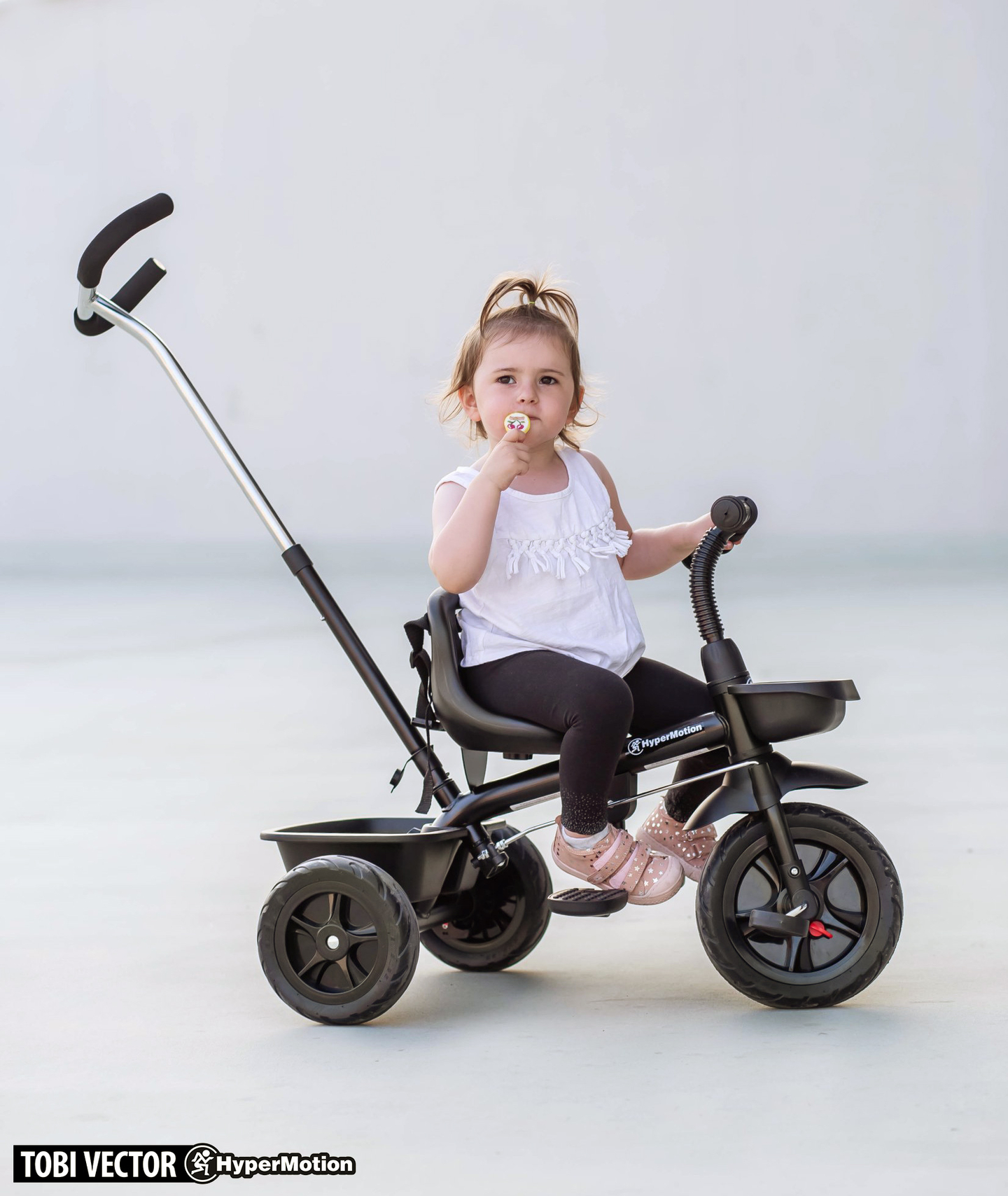 HyperMotion TOBI VECTOR kolmerattaline jalgratas - igavesed täispuhutavad rattad + tõukeratas. Värv: must.