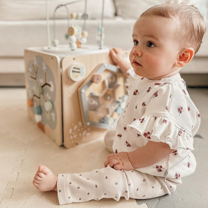 Suur puidust tegevuskuubik koos aasaga - Montessori