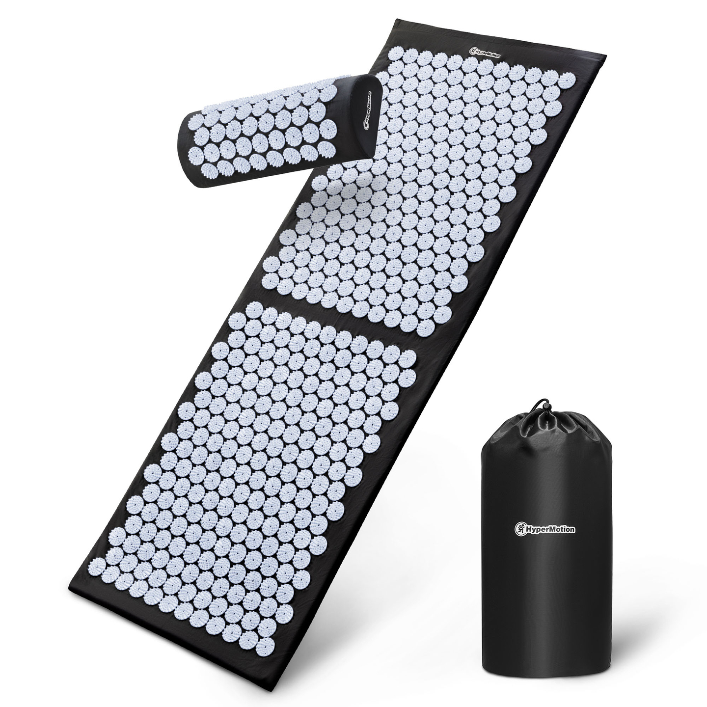 Suur nõelravimatt padja ja kattega - 130 cm HyperMotion mustvalge