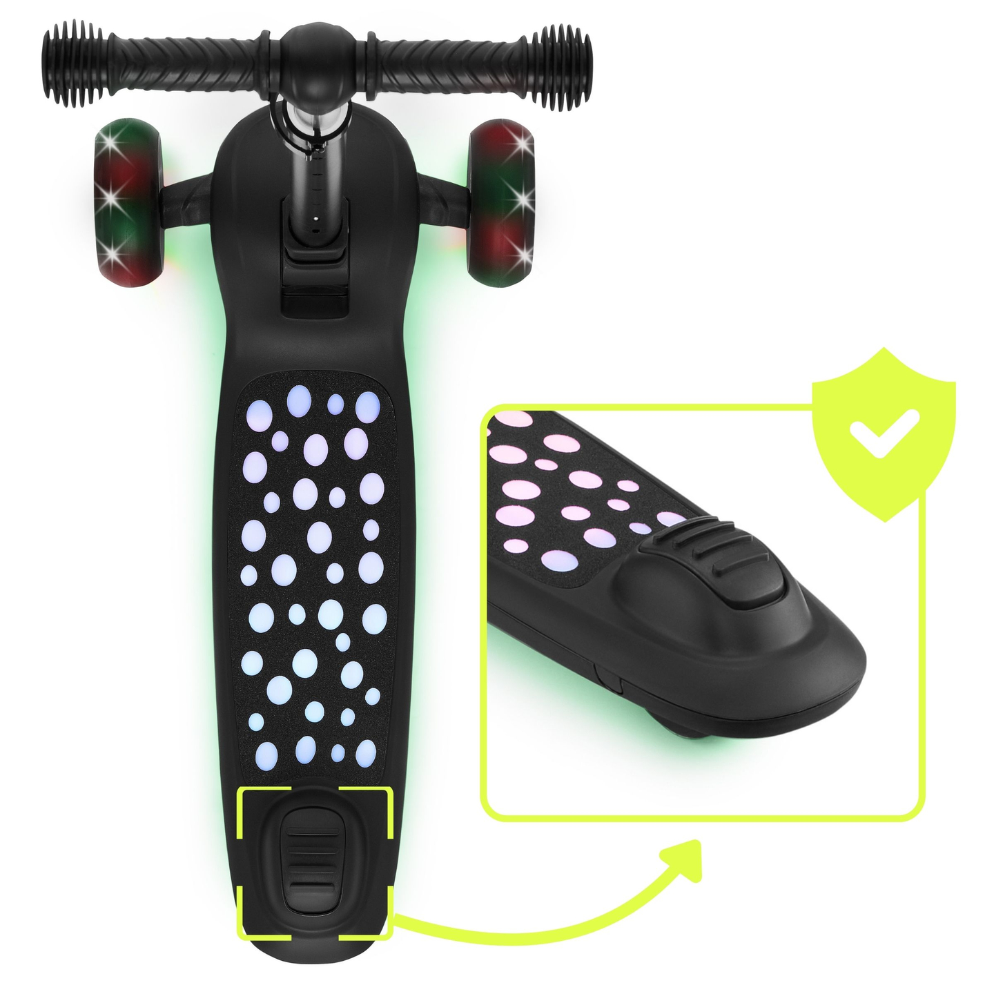 HyperMotion LUMI 3-in-1 tasakaalustusrolleri - valgustatud platvorm ja LED-rattad, must värvus