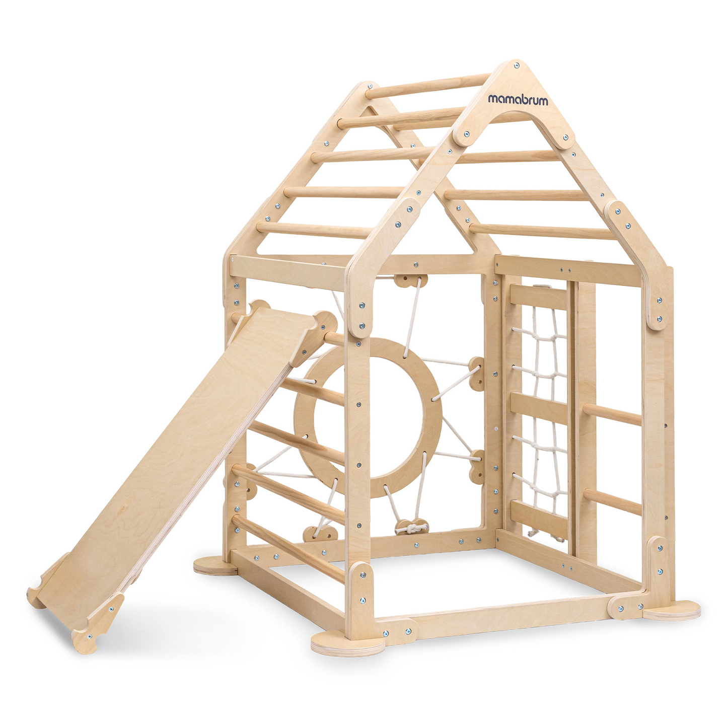 Puidust sisemänguväljak lastele - maja redelitega ja liumäega