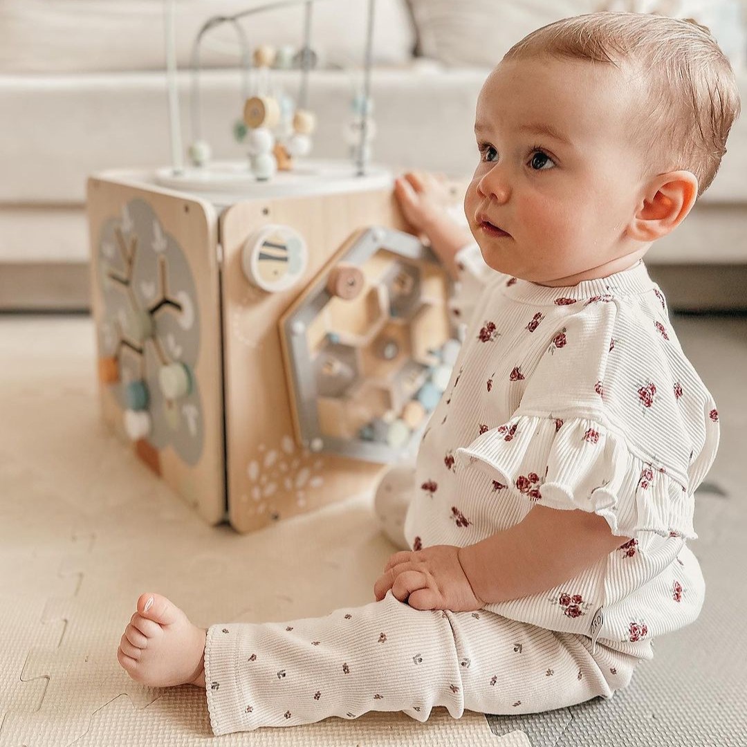 Suur puidust tegevuskuubik koos aasaga - Montessori