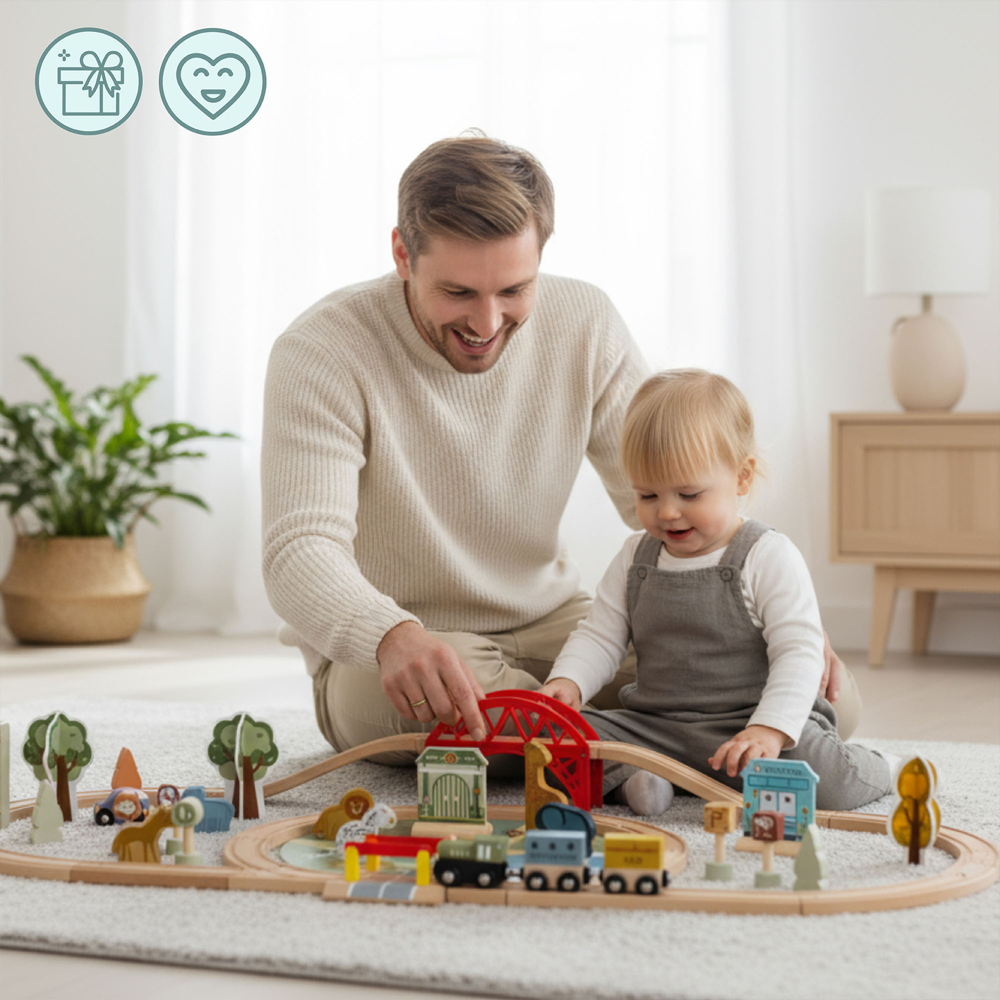 Puidust loomaaia rong – pusle, rong, rööpad, loomad, sild, barjäär