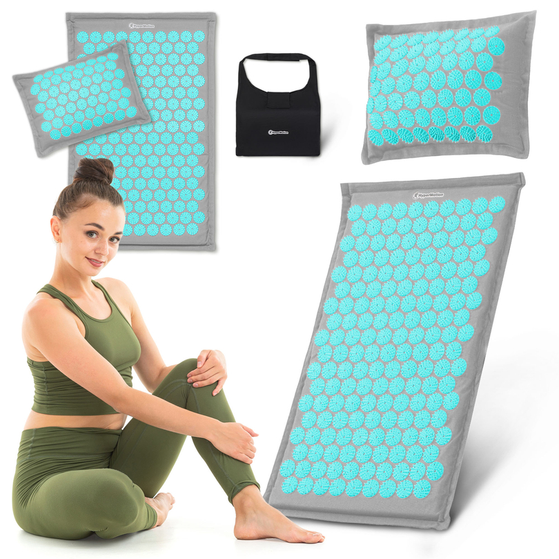 Öko-linane nõelravimatt kookoskiudude ja tatrapadjaga – 68 cm HyperMotion hall-münt