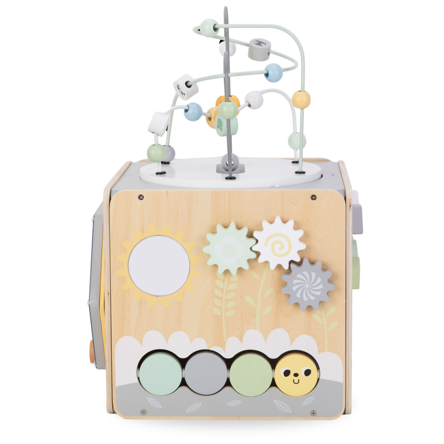 Suur puidust tegevuskuubik koos aasaga - Montessori