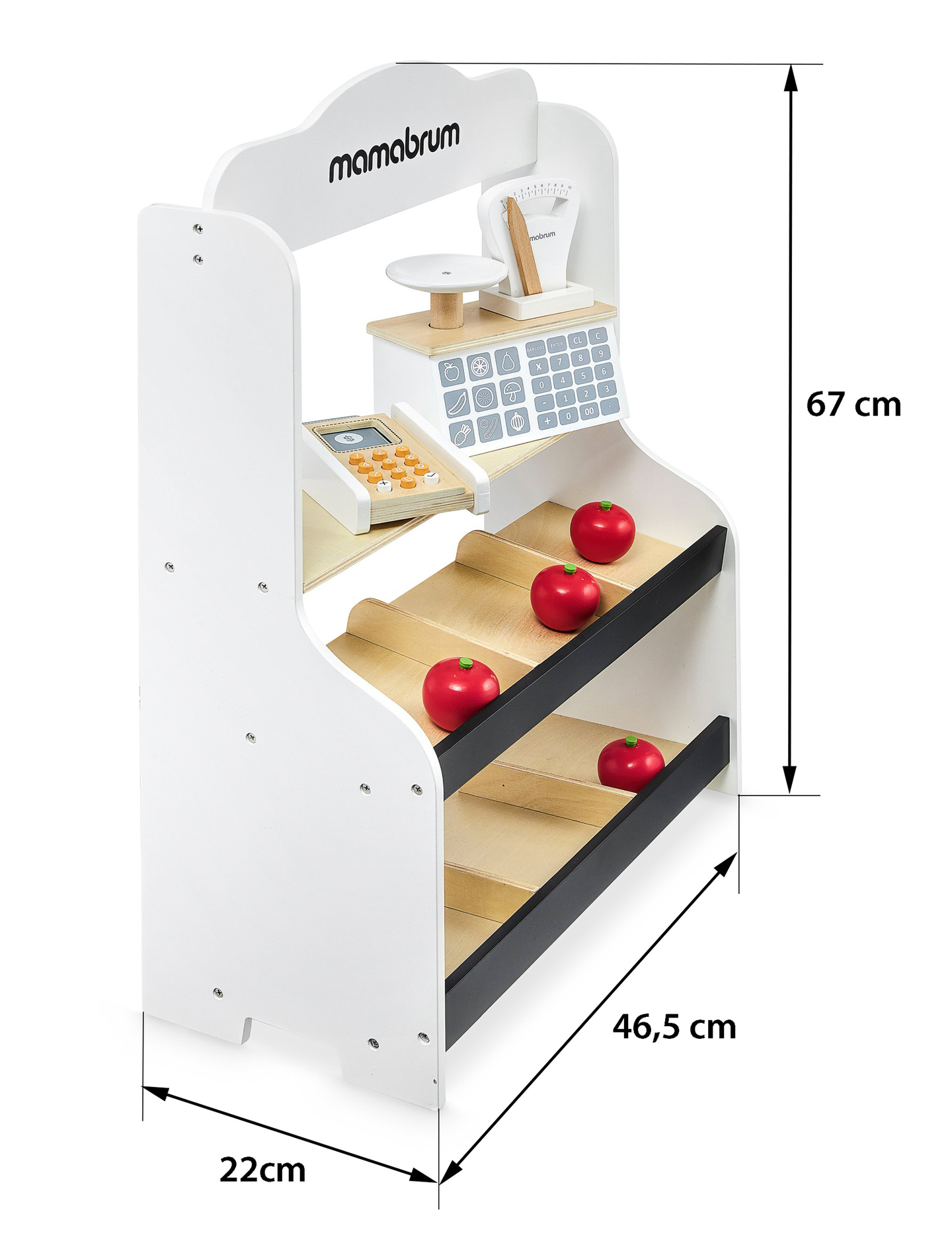 Miniturg - kauplus koos kaalude, terminali, maksekaardi ja puuviljadega