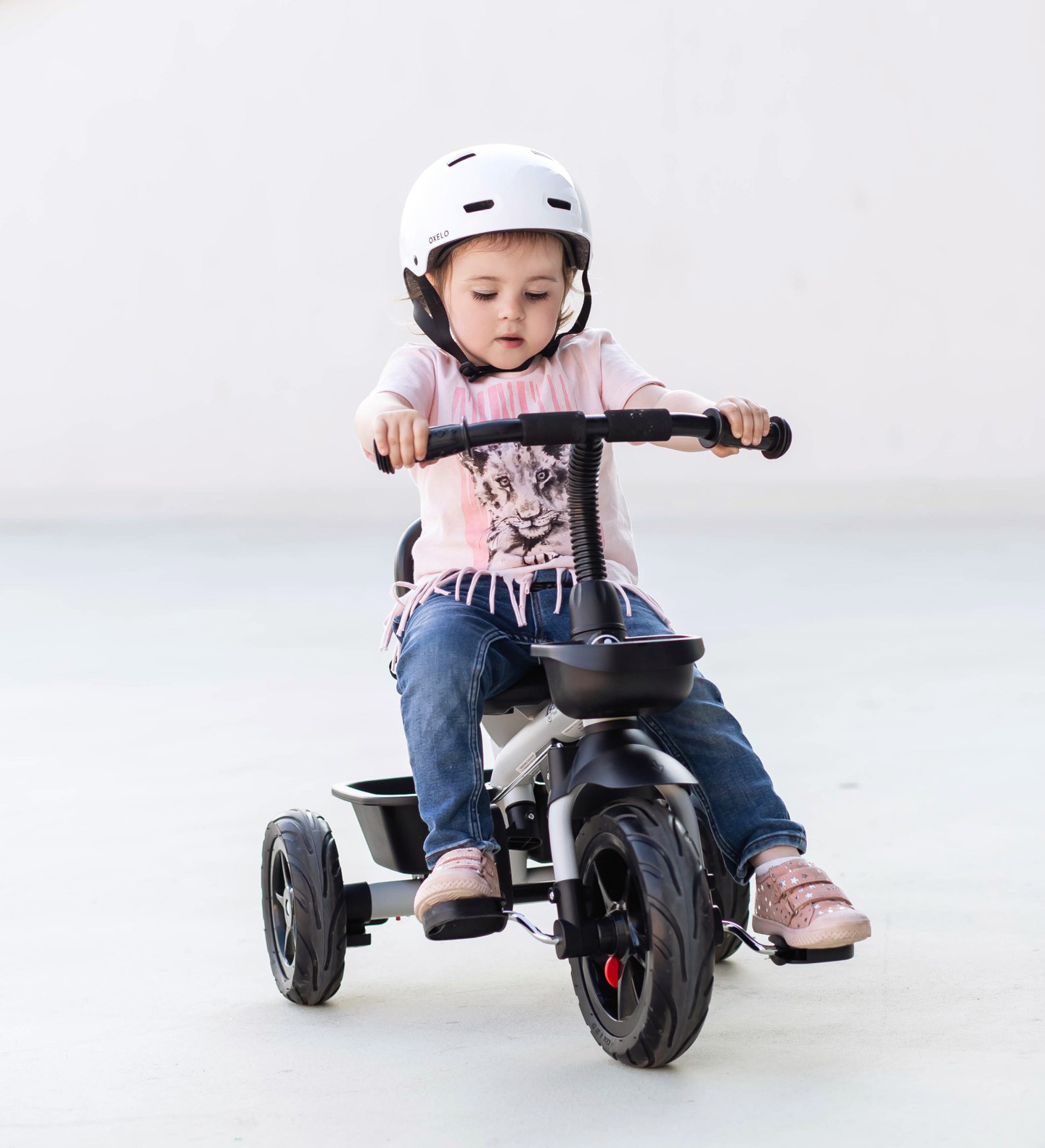 HyperMotion TOBI VECTOR kolmerattaline jalgratas - igavesed täispuhutavad rattad + tõukeratas. Värv: helehall.