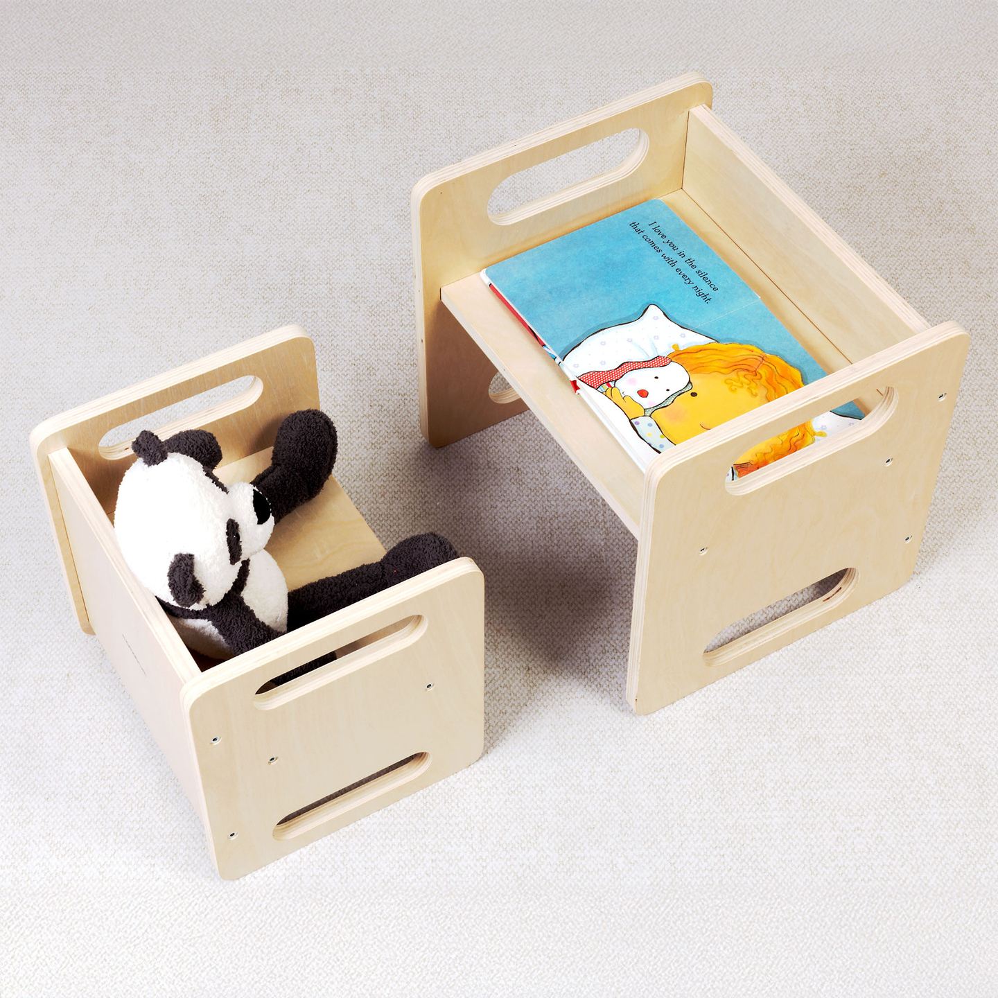 Puidust laud ja tool astmelaua funktsiooniga – multifunktsionaalne Montessori komplekt lastele