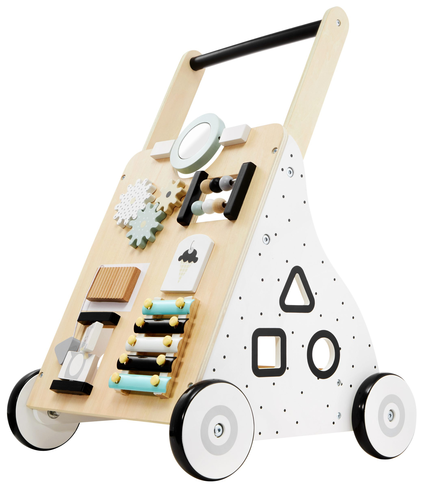 Puidust, õpetlik jalutuskäru / lapsevanker - manipulatiivne tahvel