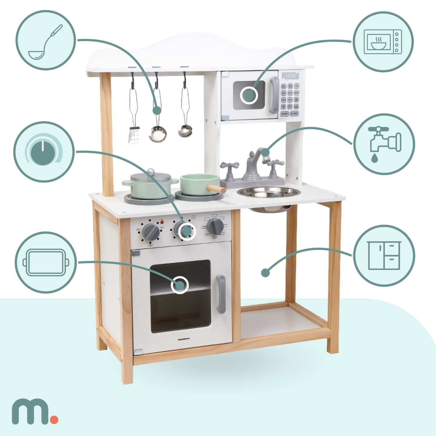 Puidust lasteköök koos mikrolaineahjuga