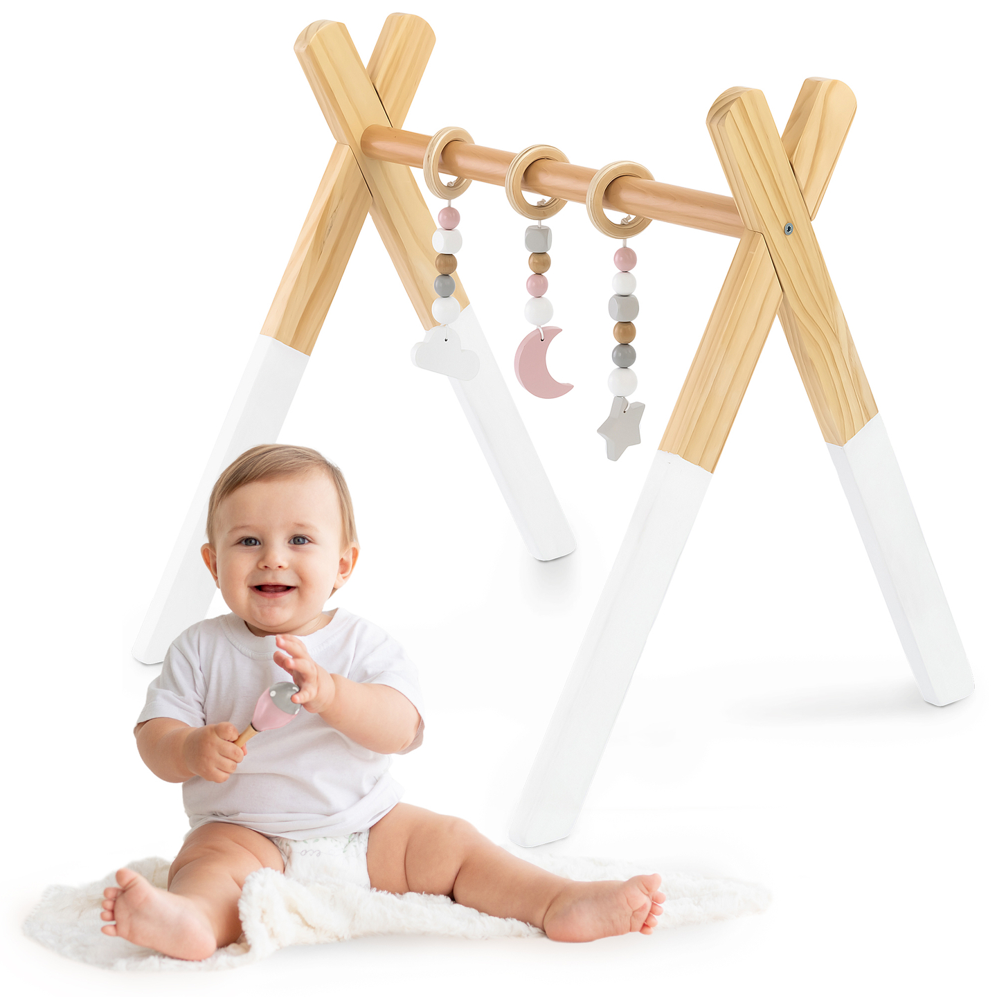 Baby Gym puidust hariv statiiv - valge värvus