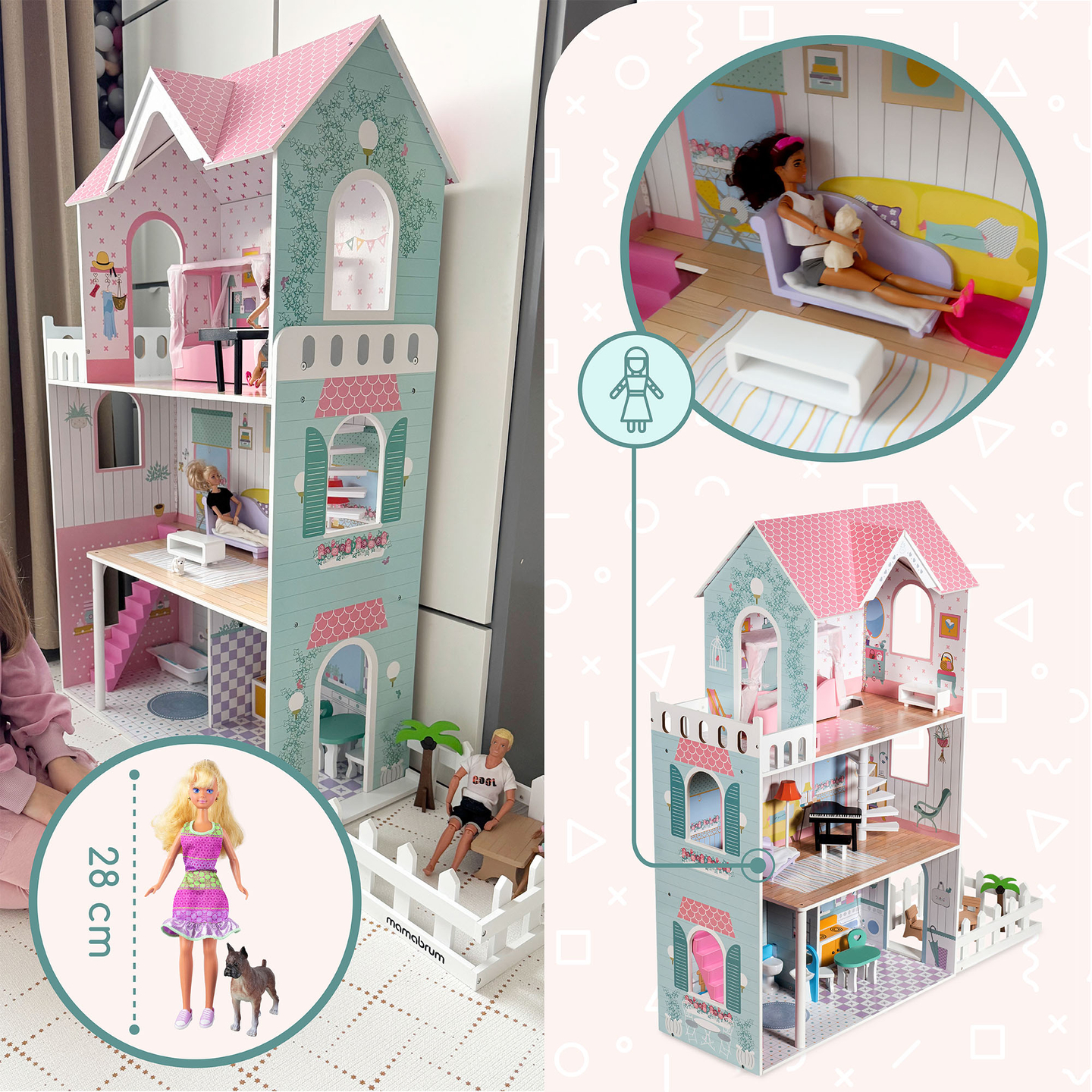 XXL Suurim puidust nukumaja - 123 cm - LED valgustatud - terrass, tarvikud, aed