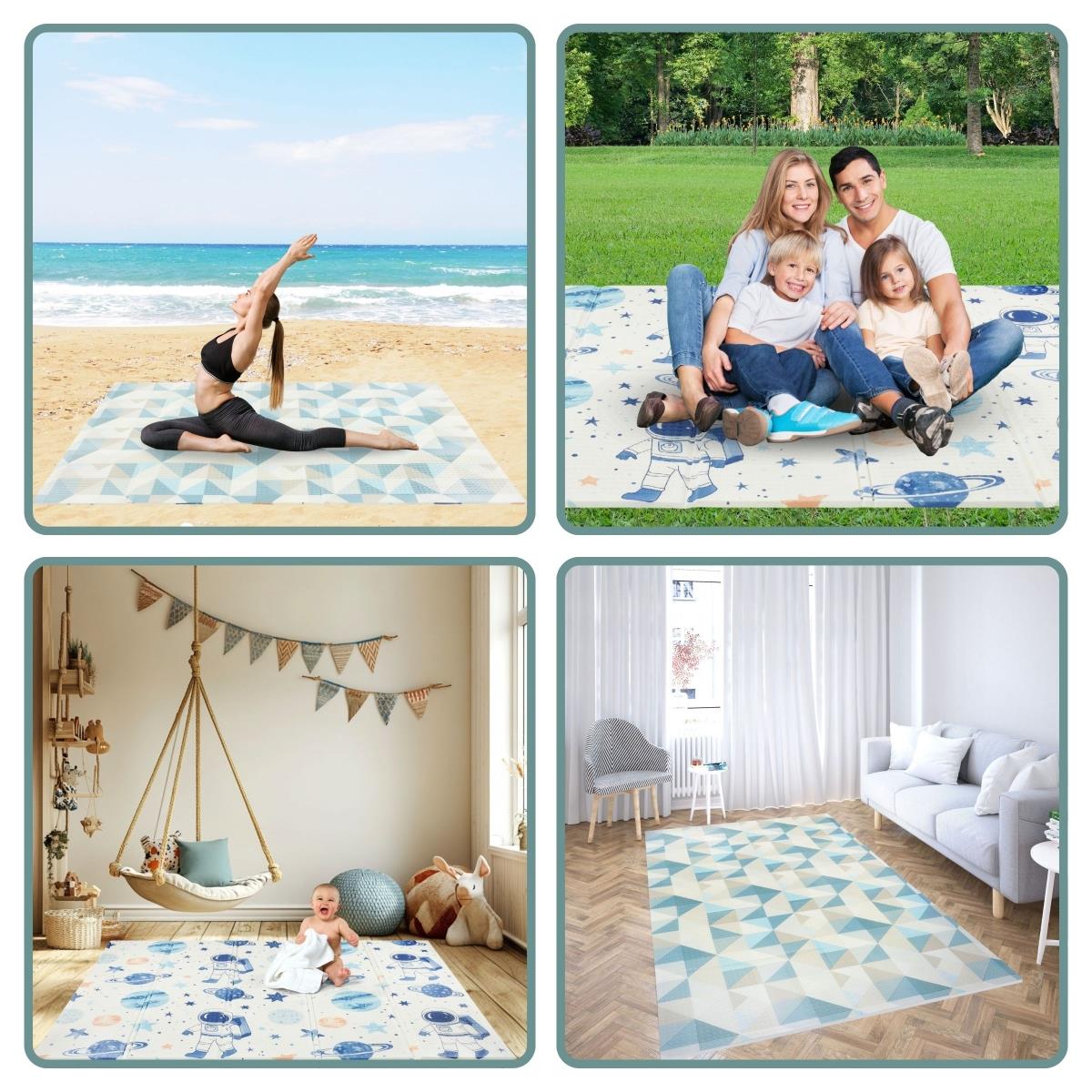 Kahepoolne kokkupandav vahtplastist matt 180 x 120 x 1cm - Kosmos/geomeetrilised kolmnurgad