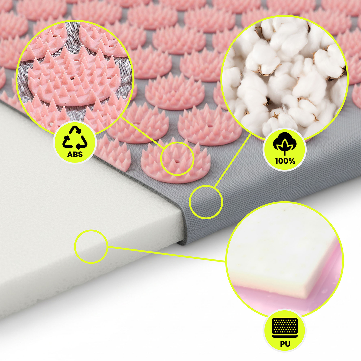 Suur nõelravimatt padja ja kattega - 130 cm HyperMotion hall ja roosa