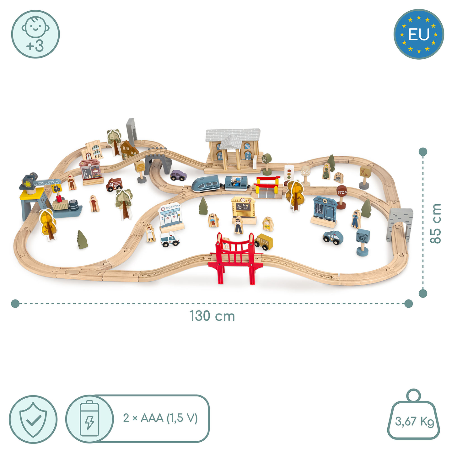 Puidust linnaraudtee elektrirongiga - liikuv kraana, laev, sillad