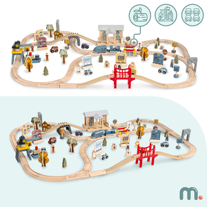 Puidust linnaraudtee elektrirongiga - liikuv kraana, laev, sillad