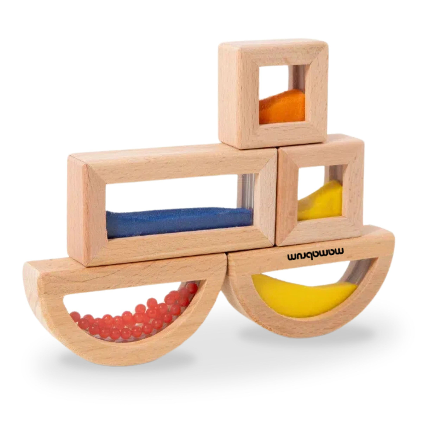 Erinevate täidistega puidust sensoorsete klotside komplekt - 15 tk