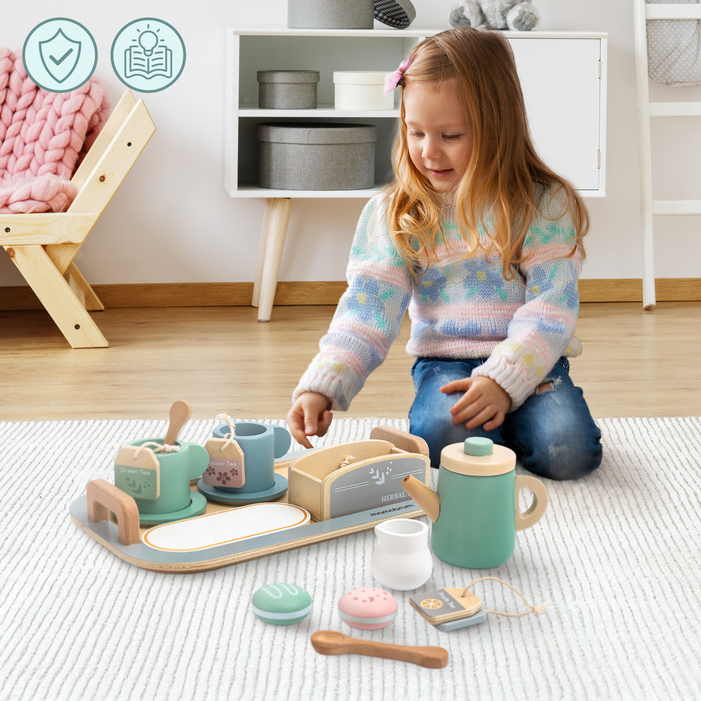 Suur puidust teekomplekt koos kandikuga - 18 toodet