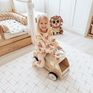 Puidust jalgratas, auto, klotsidega auto