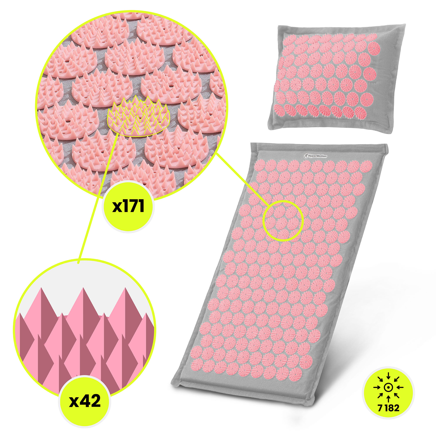 Öko-linane nõelravimatt kookoskiudude ja tatrapadjaga – 68 cm HyperMotion hall ja roosa