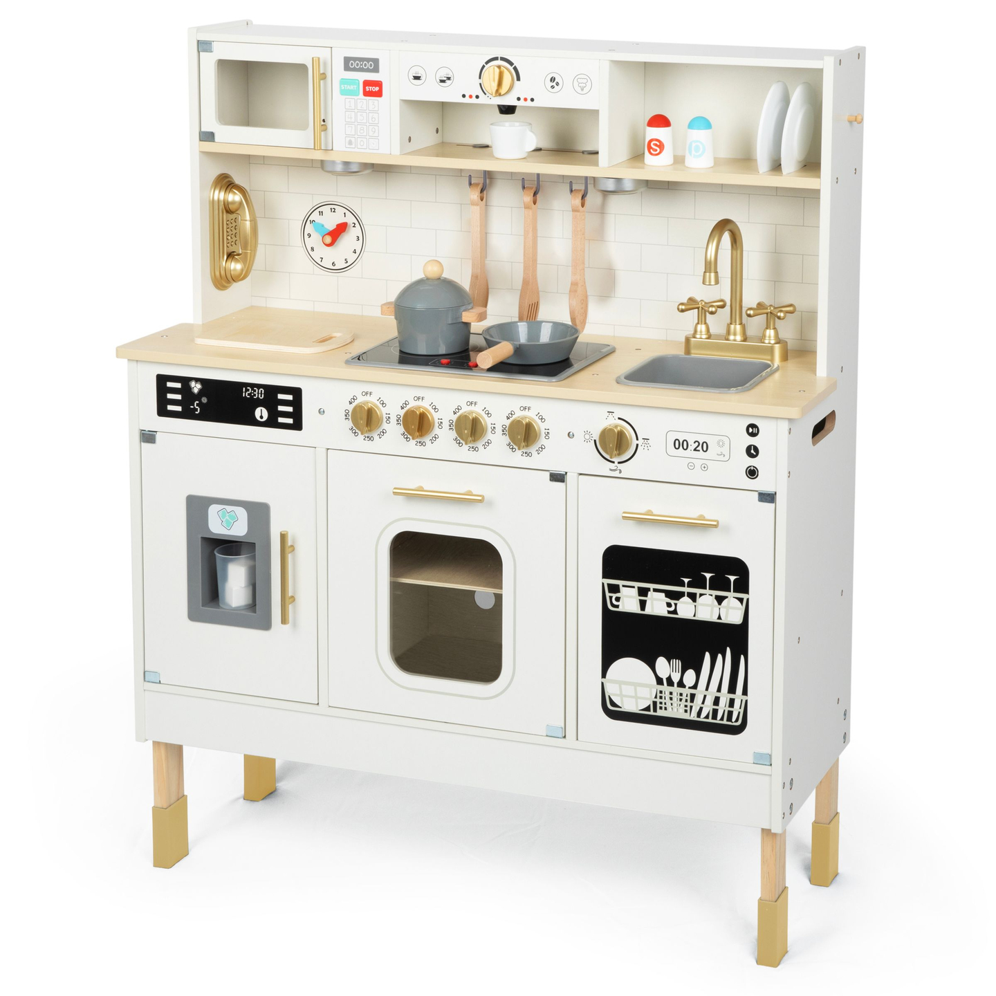 Interaktiivne XXL puidust köök koos tarvikute ja LED valgustusega - kahetasandiline