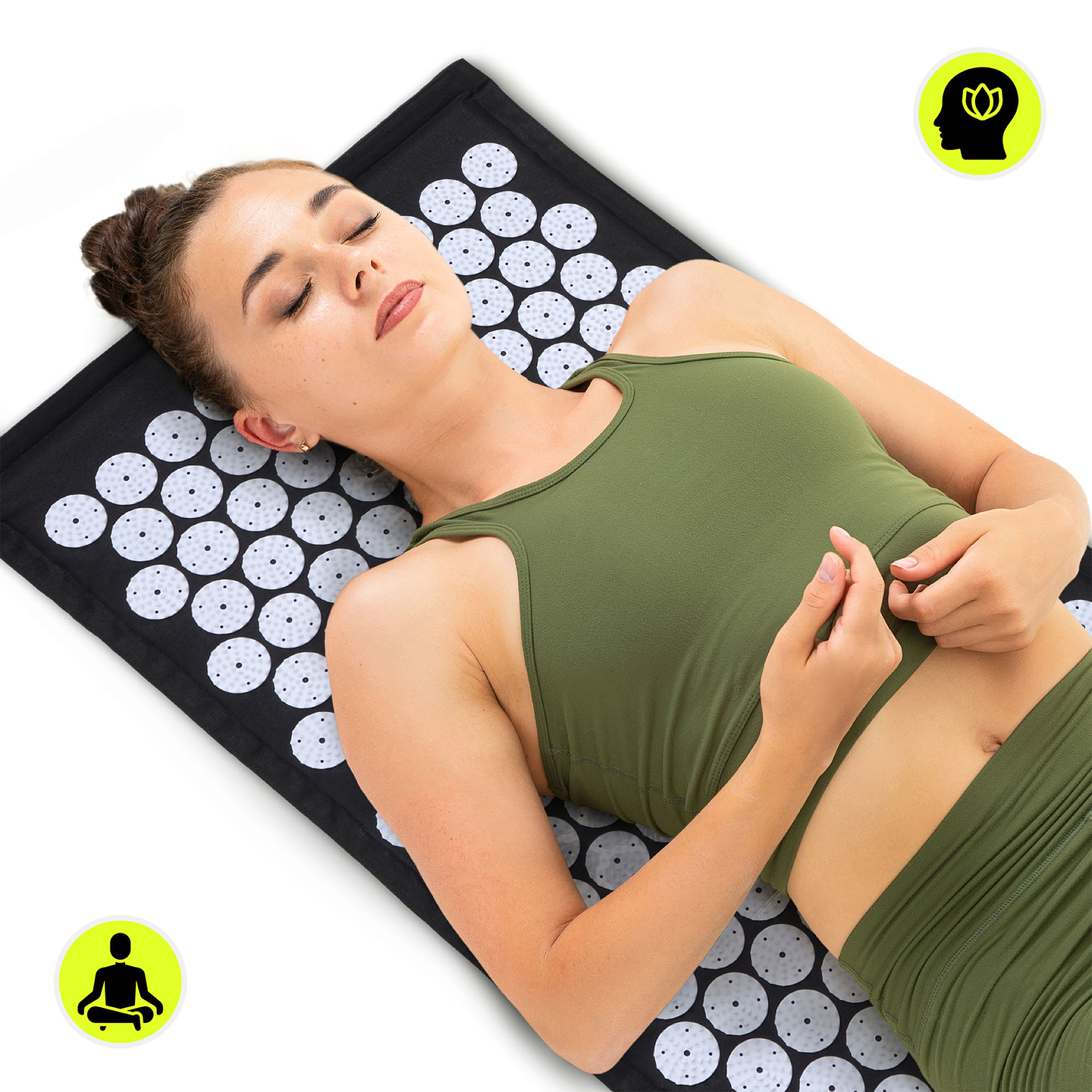 Öko-linane nõelravimatt kookoskiudude ja tatrapadjaga – 68 cm HyperMotion must ja valge