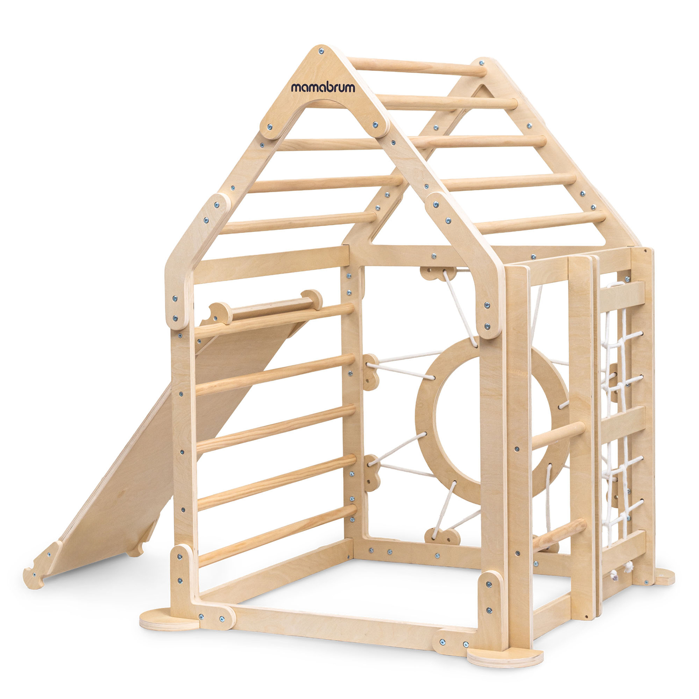 Puidust sisemänguväljak lastele - maja redelitega ja liumäega