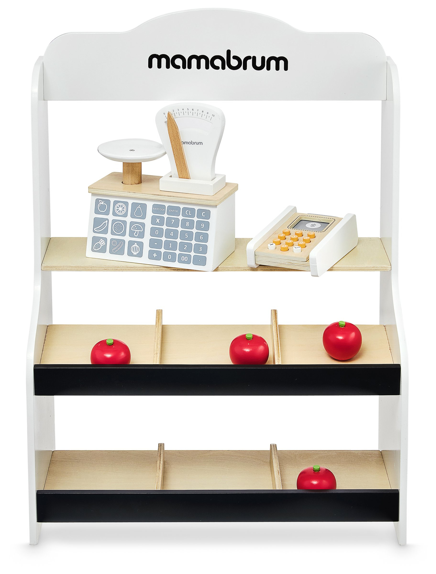 Miniturg - kauplus koos kaalude, terminali, maksekaardi ja puuviljadega