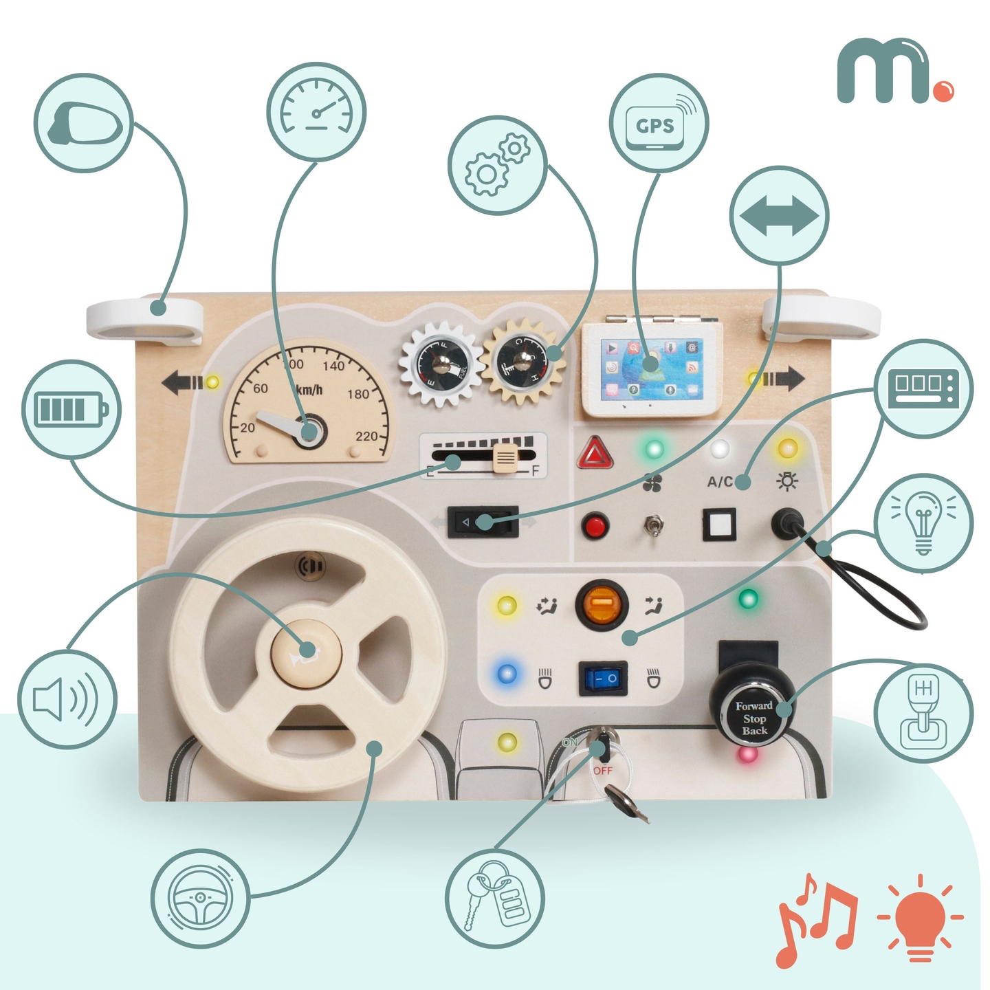 Montessori puidust mängulaud väikelastele - auto armatuurlaud